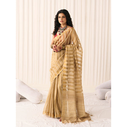 Five Point Five Women's Hema Beige Woven Saree with Unstitched Blouse