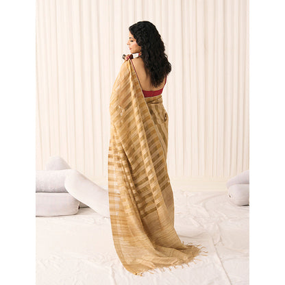 Five Point Five Women's Hema Beige Woven Saree with Unstitched Blouse