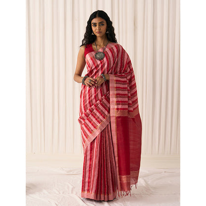 Five Point Five Women's Pankti Red Printed Saree with Unstitched Blouse