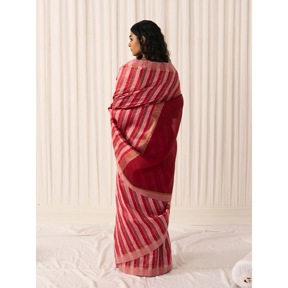 Five Point Five Women's Pankti Red Printed Saree with Unstitched Blouse