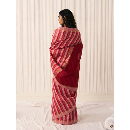 Five Point Five Women's Pankti Red Printed Saree with Unstitched Blouse