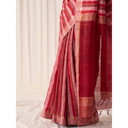 Five Point Five Women's Pankti Red Printed Saree with Unstitched Blouse