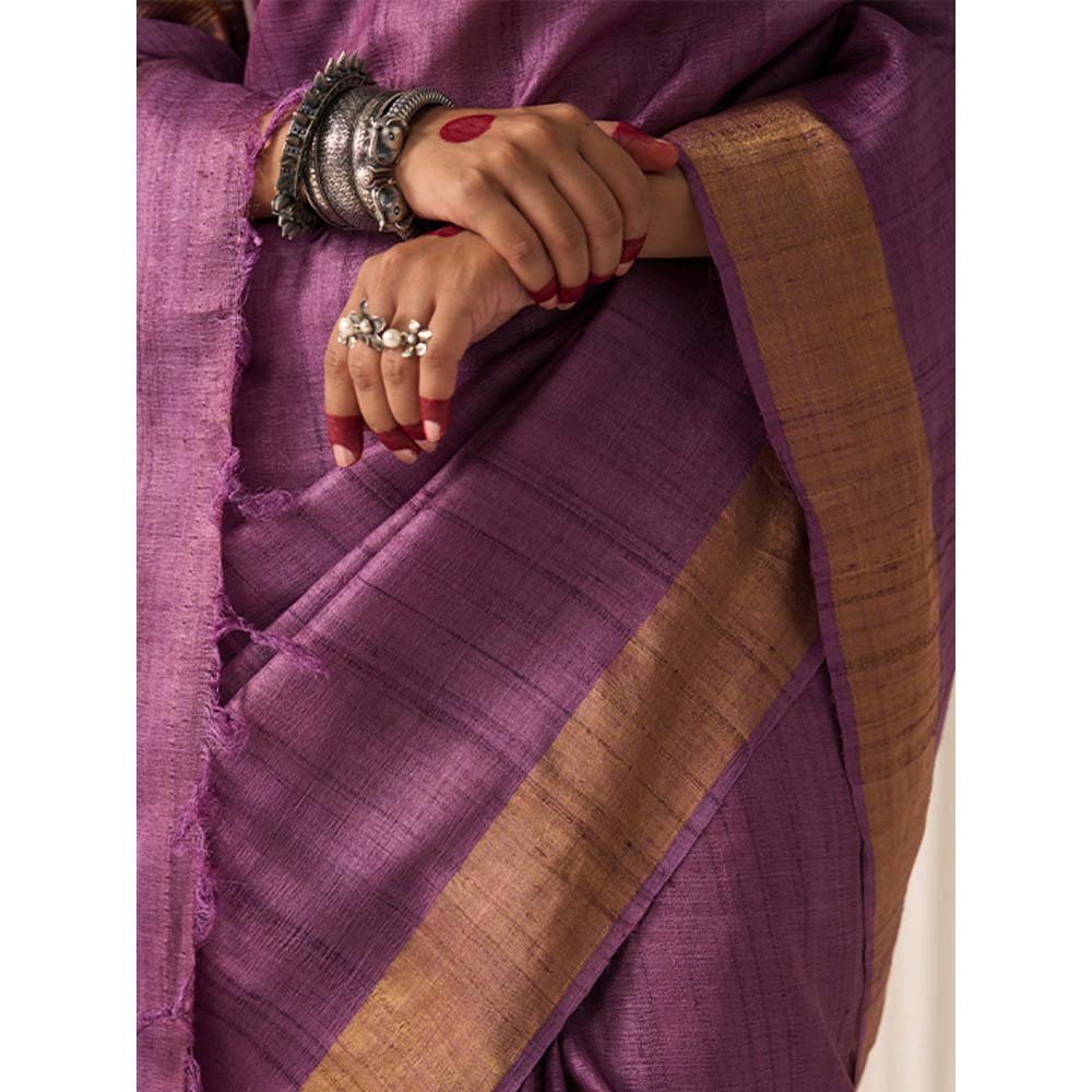 Five Point Five Women's Sandhya Purple Woven Saree with Unstitched Blouse