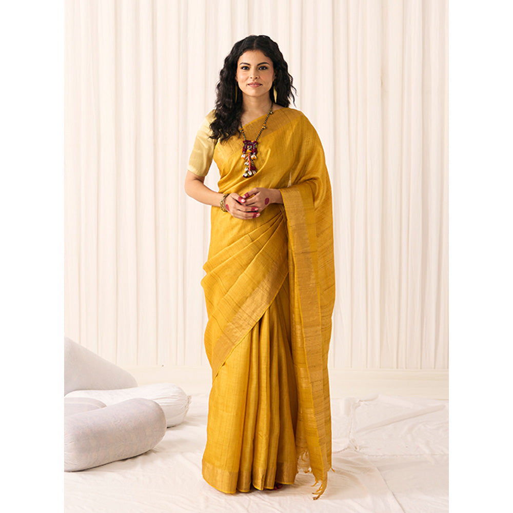 Five Point Five Women's Sandhya Mustard Woven Saree with Unstitched Blouse