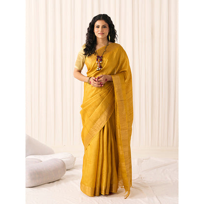 Five Point Five Women's Sandhya Mustard Woven Saree with Unstitched Blouse