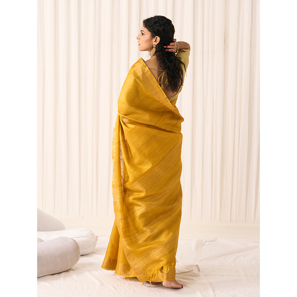Five Point Five Women's Sandhya Mustard Woven Saree with Unstitched Blouse