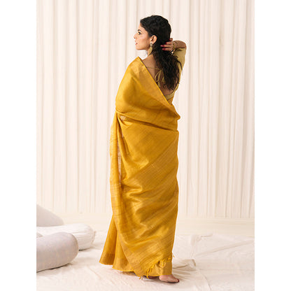 Five Point Five Women's Sandhya Mustard Woven Saree with Unstitched Blouse