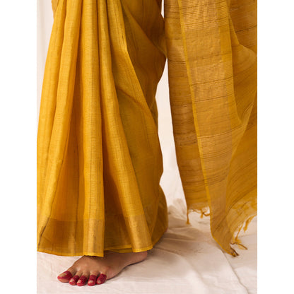 Five Point Five Women's Sandhya Mustard Woven Saree with Unstitched Blouse