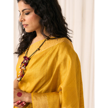 Five Point Five Women's Sandhya Mustard Woven Saree with Unstitched Blouse