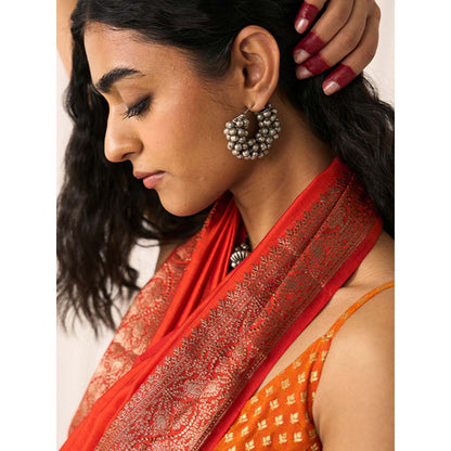 Five Point Five Women's Ruhani Orange Woven Saree with Unstitched Blouse