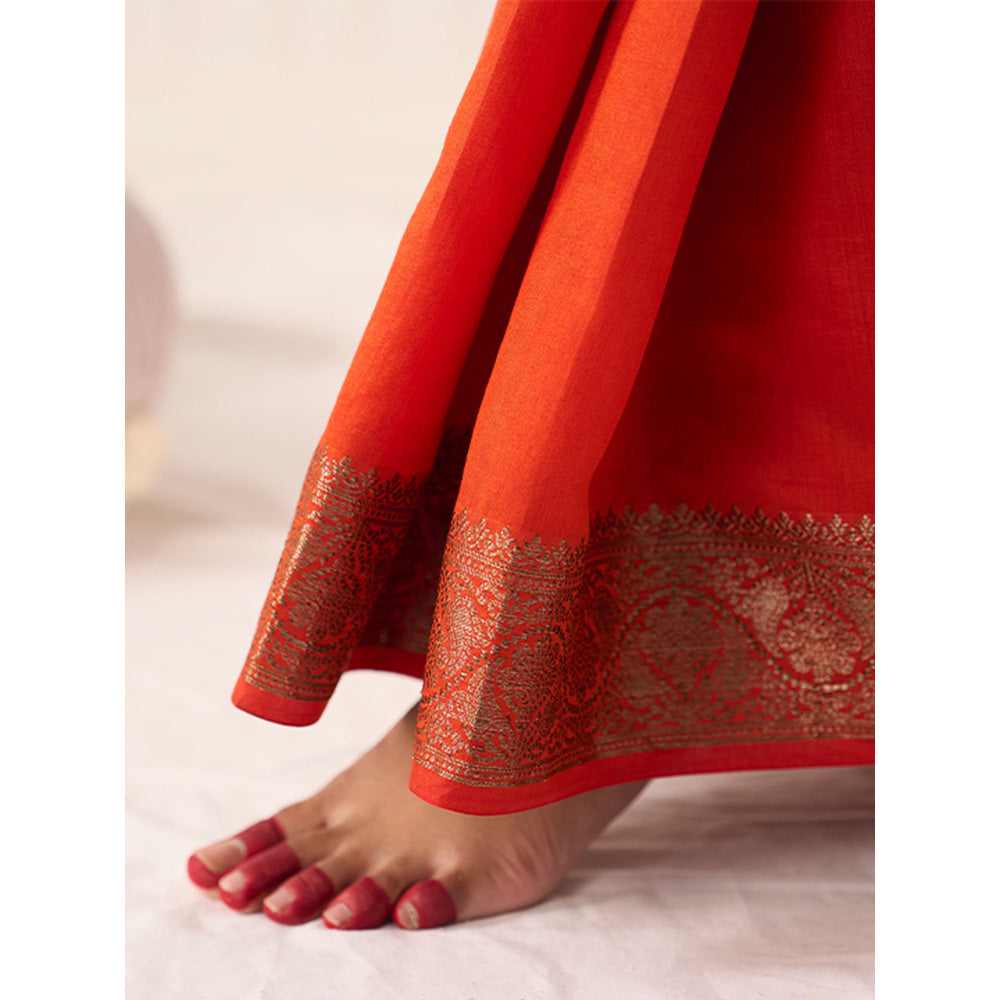 Five Point Five Women's Ruhani Orange Woven Saree with Unstitched Blouse