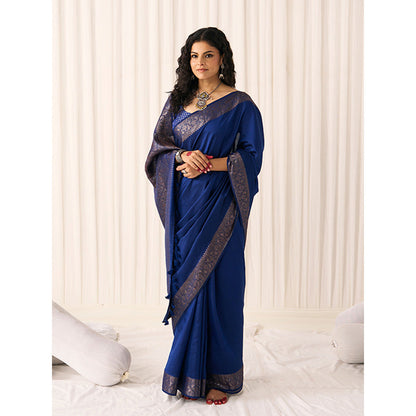 Five Point Five Women's Ruhani Blue Woven Saree with Unstitched Blouse
