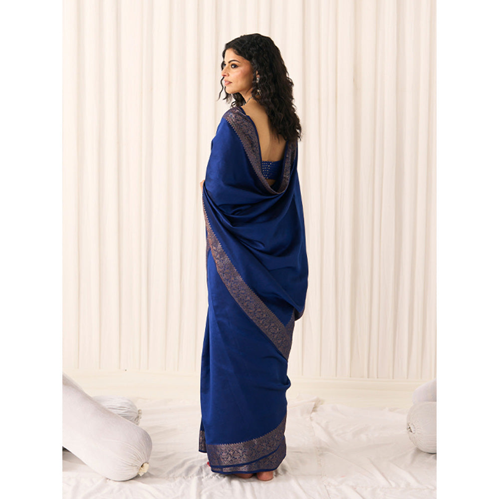 Five Point Five Women's Ruhani Blue Woven Saree with Unstitched Blouse