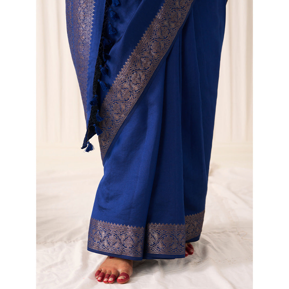 Five Point Five Women's Ruhani Blue Woven Saree with Unstitched Blouse