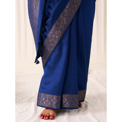 Five Point Five Women's Ruhani Blue Woven Saree with Unstitched Blouse