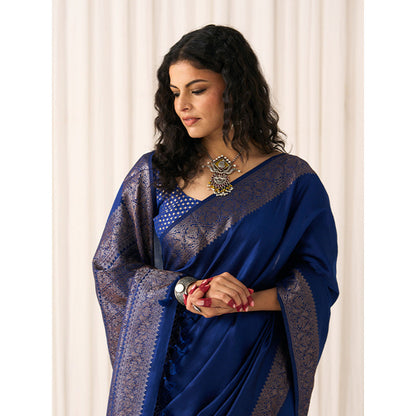 Five Point Five Women's Ruhani Blue Woven Saree with Unstitched Blouse