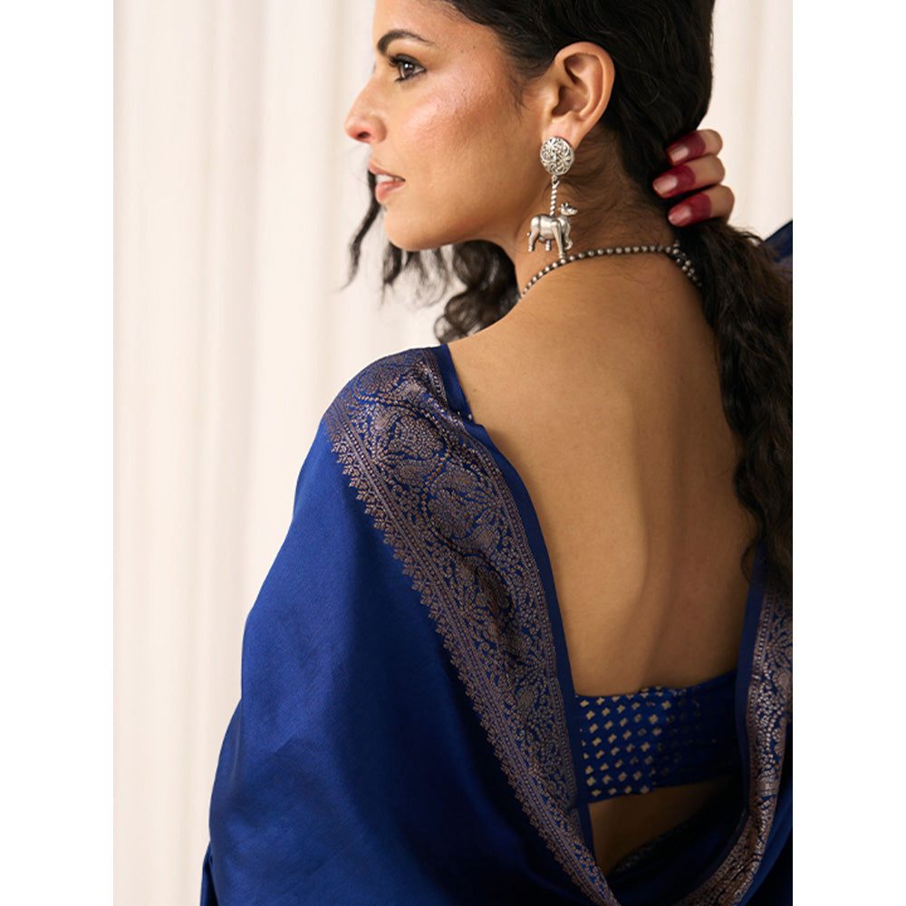 Five Point Five Women's Ruhani Blue Woven Saree with Unstitched Blouse