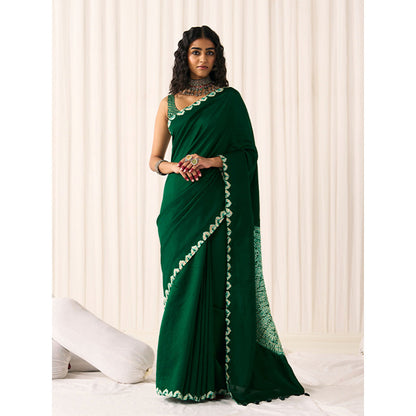 Five Point Five Women's Poonam Green Tie & Dye Saree with Unstitched Blouse