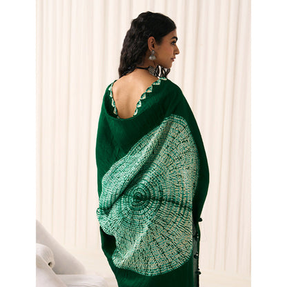 Five Point Five Women's Poonam Green Tie & Dye Saree with Unstitched Blouse