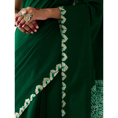 Five Point Five Women's Poonam Green Tie & Dye Saree with Unstitched Blouse