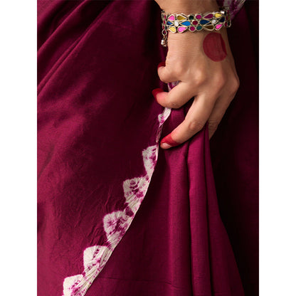 Five Point Five Women's Poonam Wine Tie & Dye Saree with Unstitched Blouse