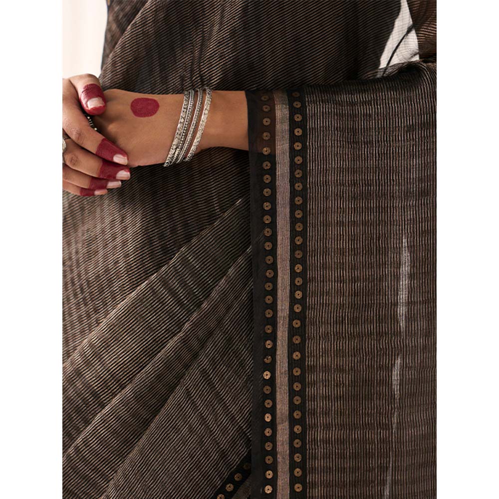 Five Point Five Women's Tara Black Woven Saree with Unstitched Blouse