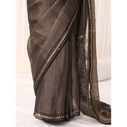 Five Point Five Women's Tara Black Woven Saree with Unstitched Blouse