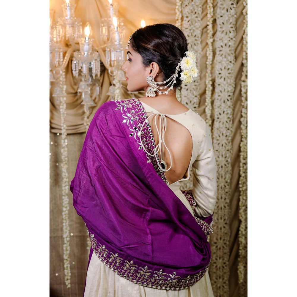 FORAM PATEL Ivory Embroidered with Mirror Work Anarkali Kurta with Dupatta (Set of 2)