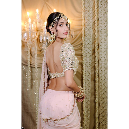 FORAM PATEL Pink Embroidered Mumtaz Pre-Draped Saree with Stitched Blouse