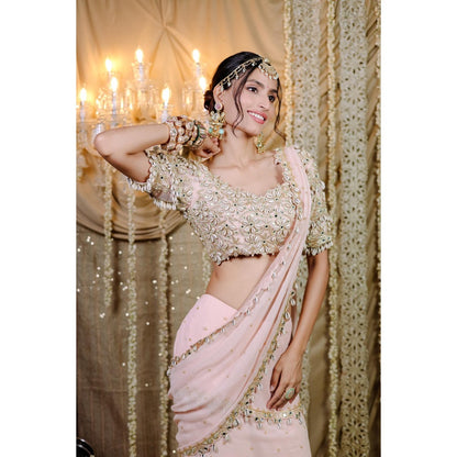 FORAM PATEL Pink Embroidered Mumtaz Pre-Draped Saree with Stitched Blouse