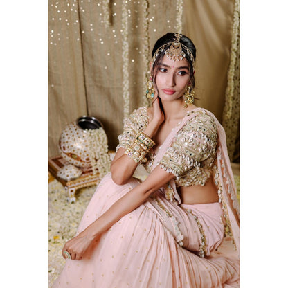 FORAM PATEL Pink Embroidered Mumtaz Pre-Draped Saree with Stitched Blouse