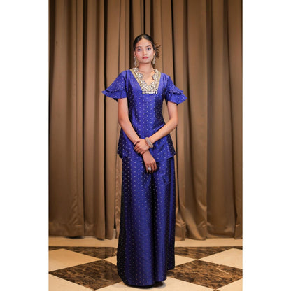 FORAM PATEL Electric Blue Brocade Embroidered Co-Ord (Set of 3)