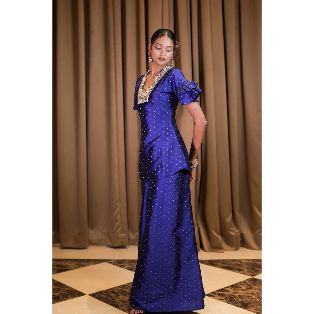 FORAM PATEL Electric Blue Brocade Embroidered Co-Ord (Set of 3)