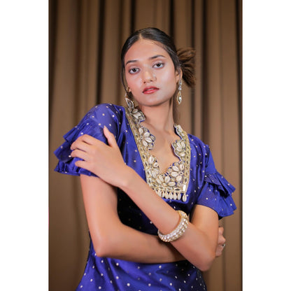 FORAM PATEL Electric Blue Brocade Embroidered Co-Ord (Set of 3)