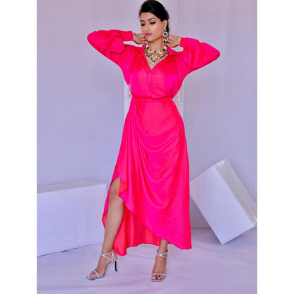FORAM PATEL Solid Pink Wrap Dress
