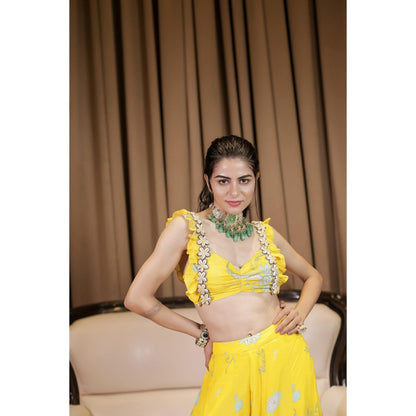 FORAM PATEL Yellow Floral Printed Blouse and Palazzo (Set of 2)