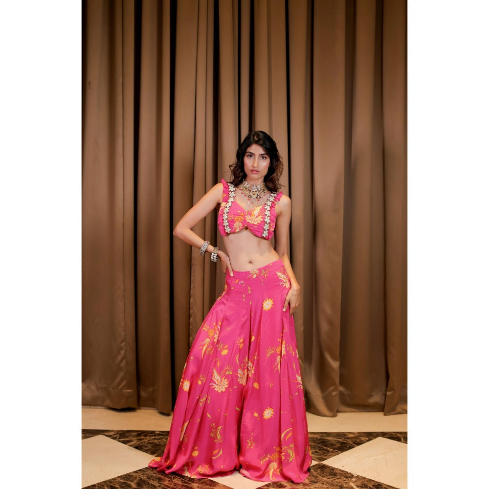 FORAM PATEL Pink Floral Printed Blouse and Palazzo (Set of 2)