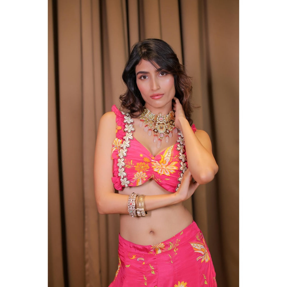 FORAM PATEL Pink Floral Printed Blouse and Palazzo (Set of 2)