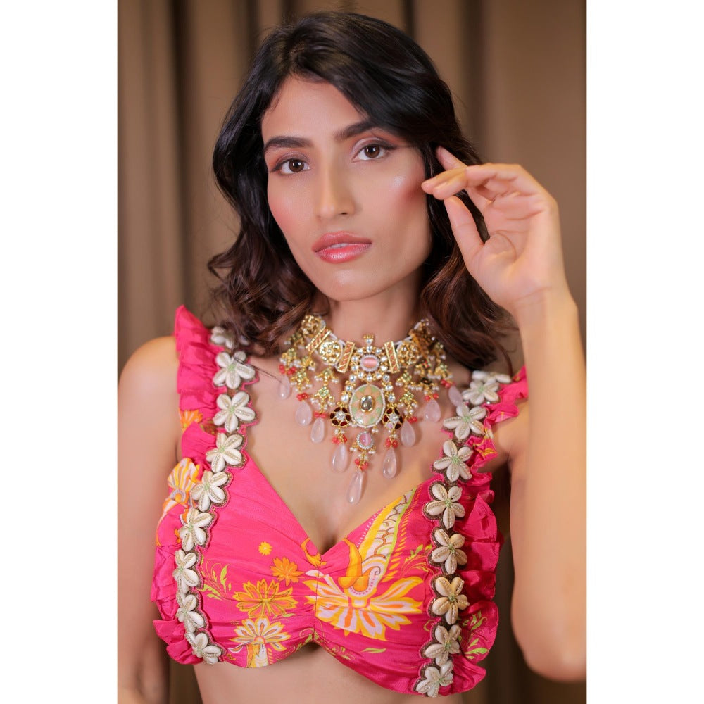 FORAM PATEL Pink Floral Printed Blouse and Palazzo (Set of 2)