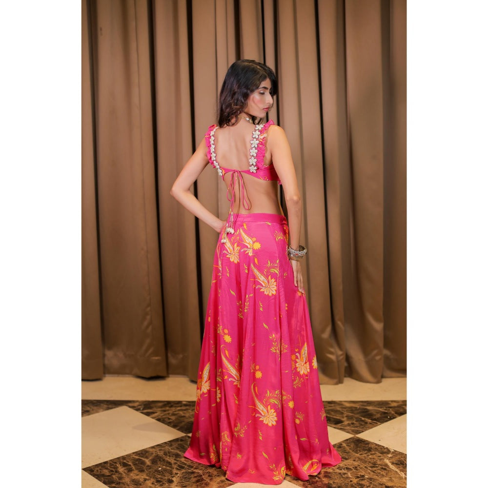 FORAM PATEL Pink Floral Printed Blouse and Palazzo (Set of 2)