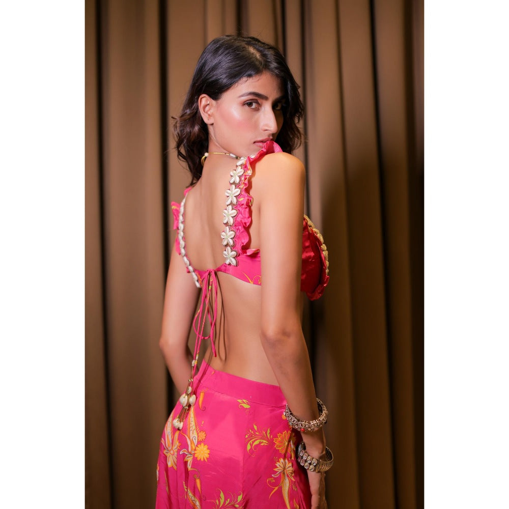 FORAM PATEL Pink Floral Printed Blouse and Palazzo (Set of 2)