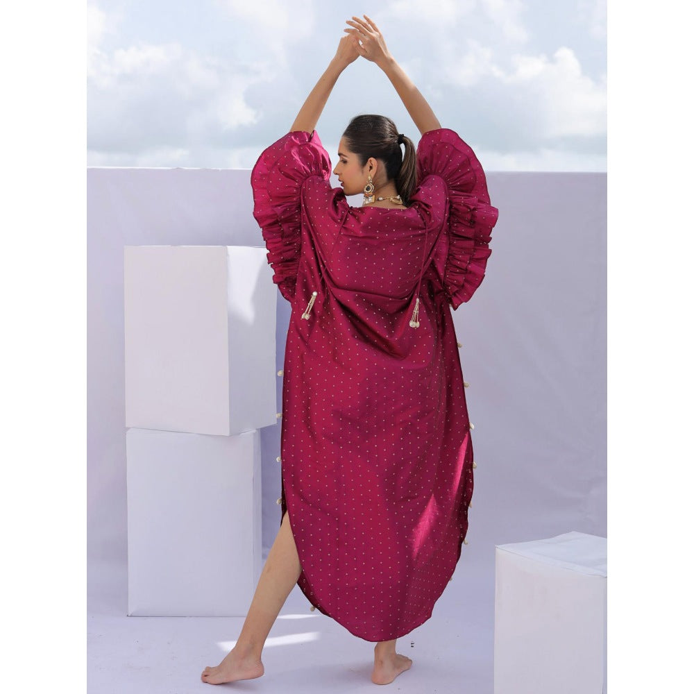 FORAM PATEL Pink Brocade Woven Kaftan Dress with Inner (Set of 2)