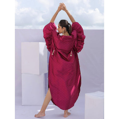 FORAM PATEL Pink Brocade Woven Kaftan Dress with Inner (Set of 2)