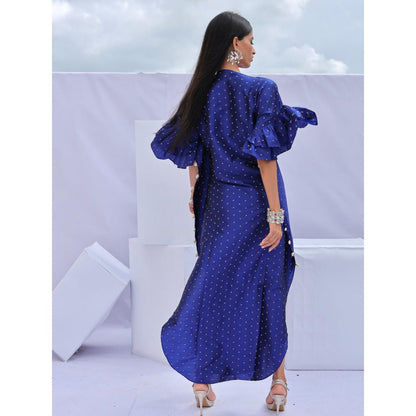 FORAM PATEL Electric Navy Blue Brocade Woven Kaftan Dress with Inner (Set of 2)