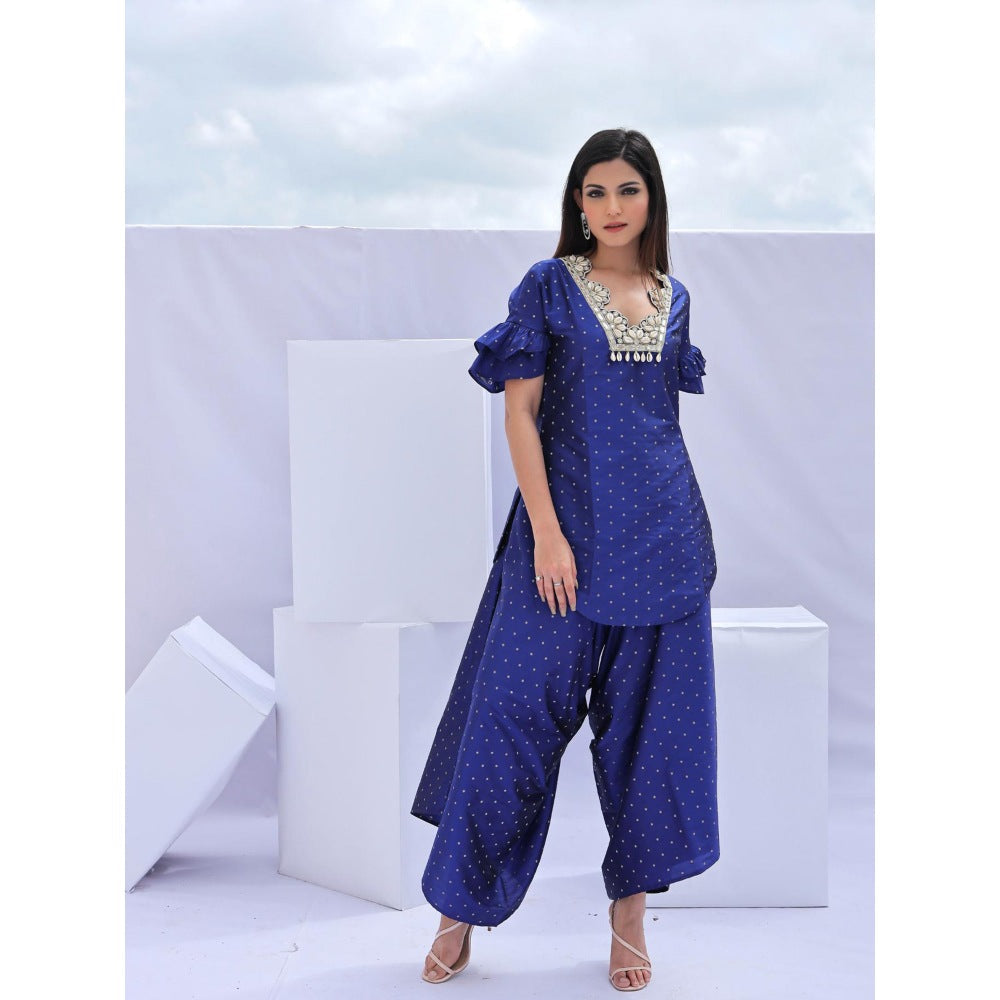 FORAM PATEL Electric Navy Blue Brocade Embroidered Co-Ord (Set of 2)