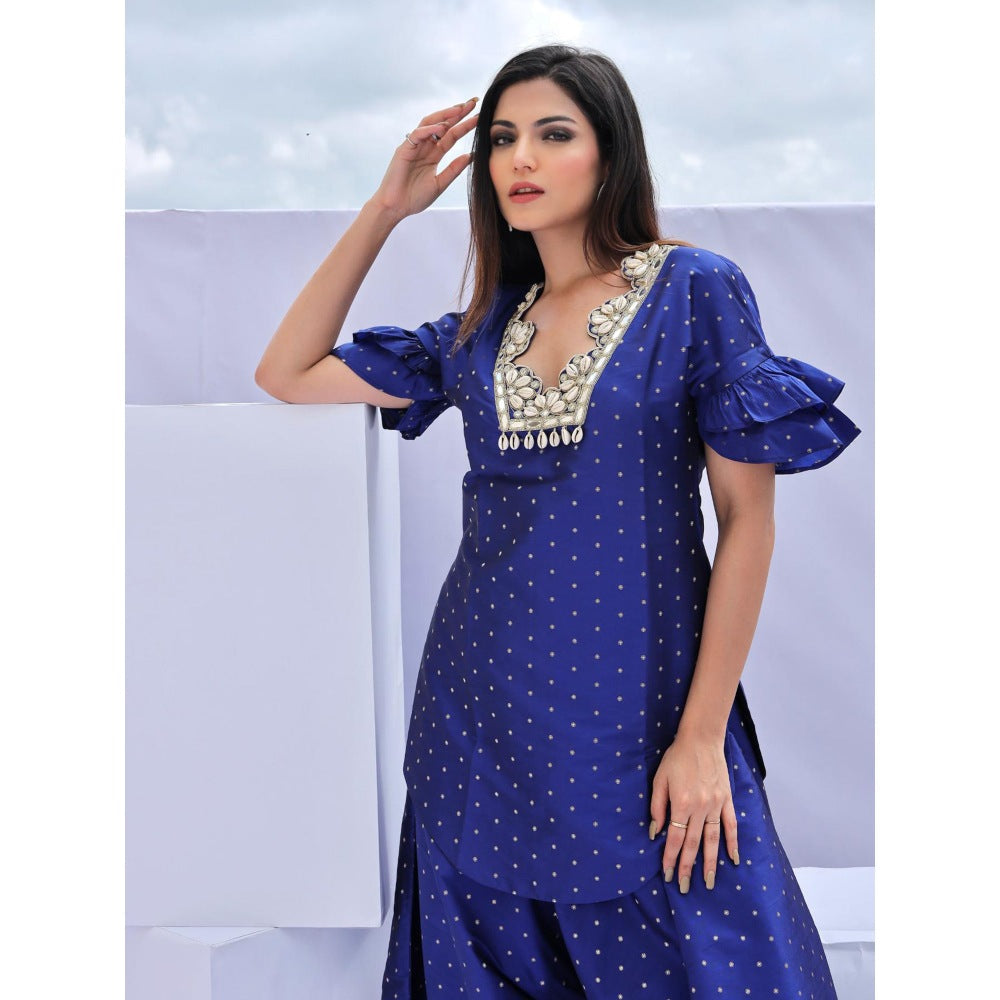 FORAM PATEL Electric Navy Blue Brocade Embroidered Co-Ord (Set of 2)