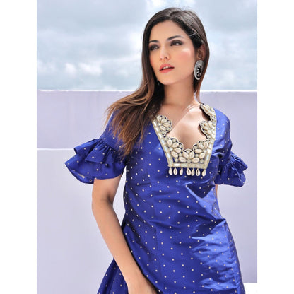 FORAM PATEL Electric Navy Blue Brocade Embroidered Co-Ord (Set of 2)