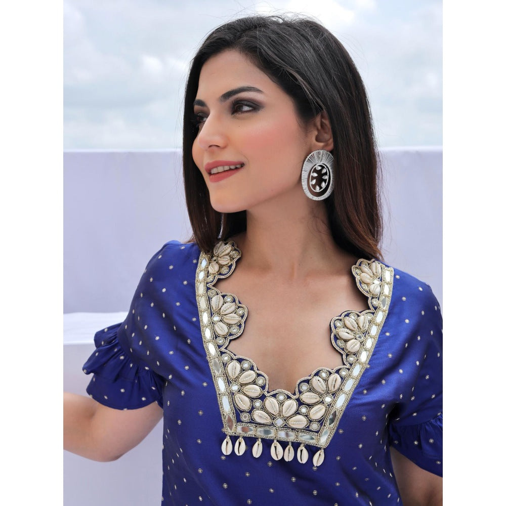 FORAM PATEL Electric Navy Blue Brocade Embroidered Co-Ord (Set of 2)