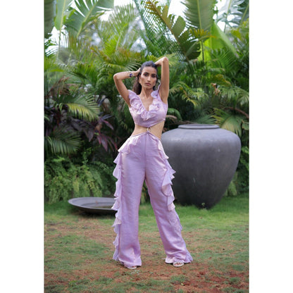 FORAM PATEL Lavender Ruffle Jumpsuit