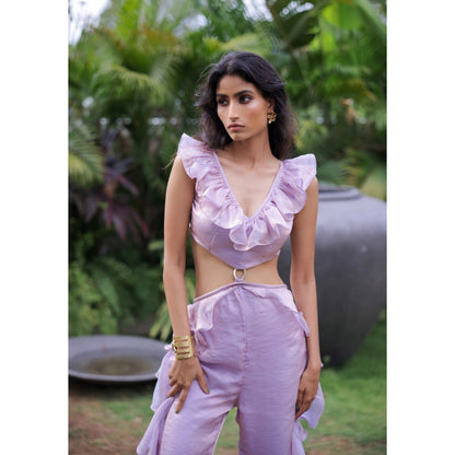 FORAM PATEL Lavender Ruffle Jumpsuit